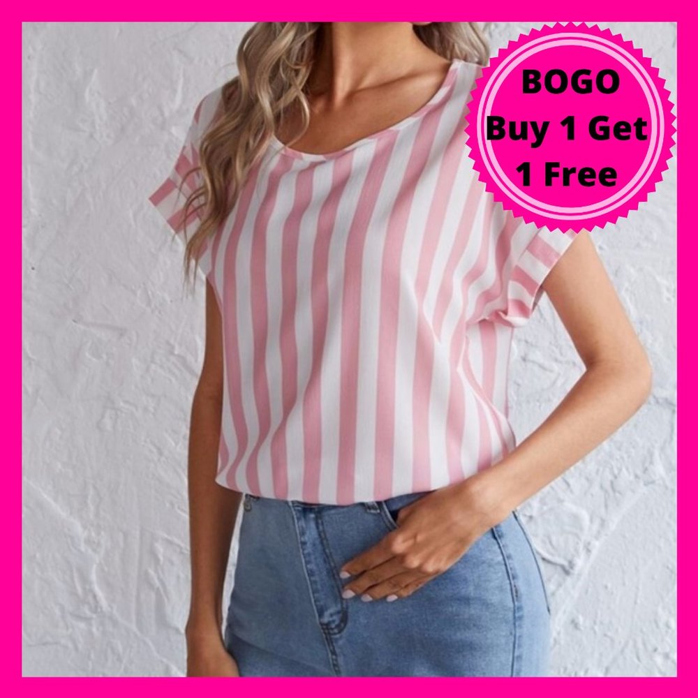 Pink & White Striped Tee